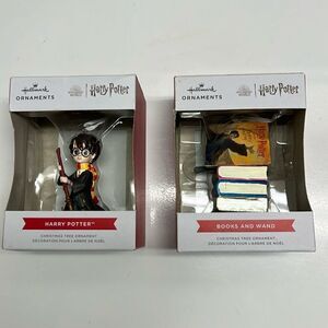 Hallmark Bundle of (2) Harry Potter Ornaments (Harry Potter & Books with Wand)